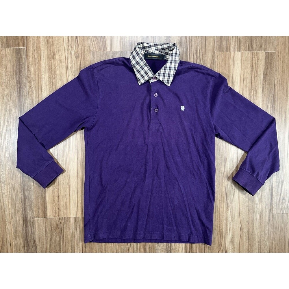 Kinloch Anderson Long Sleeve Polo Purple Plaid Collar Men’s Size Medium